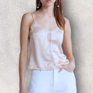 Open Edit Lace Inset Satin Camisole Size XS Color Ivory